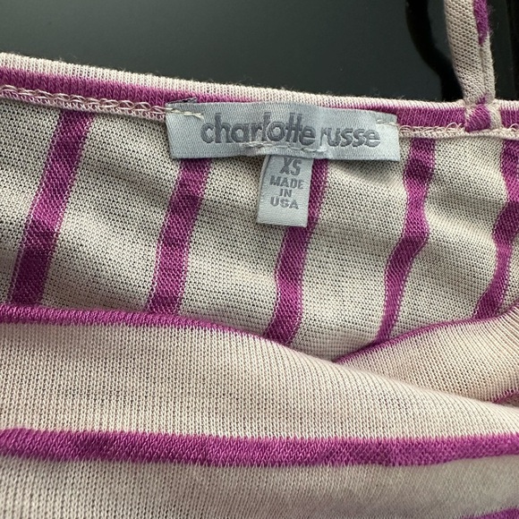 Charlotte Russe Purple and Cream Slouch Neck Striped Top - Picture 5 of 6